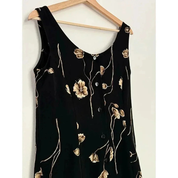 Vintage Basic Editions Black Floral Tie Front Button Back Scoop Neck 90s Y2K 8 - Picture 7 of 11